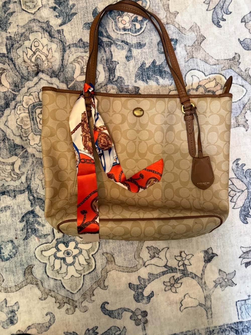 Coach Peyton Signature Canvas Tote with Brown Leather Trim